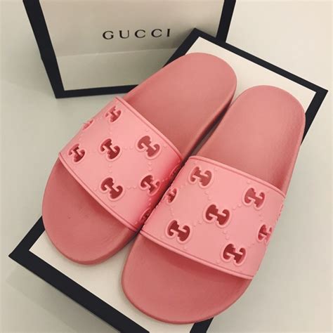 gold and pink gucci slides|pink Gucci slides farfetch.